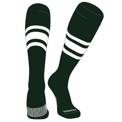 PEAR SOX Striped OTC Baseball, Softball, Football Socks (B) Forest Green, White (L)