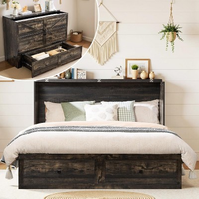 AMERLIFE Murphy Bed with Storage& Charging Station, Farmhouse Cabinet Bed, Noise-Free, for Guest Room, Apartment, or Office
