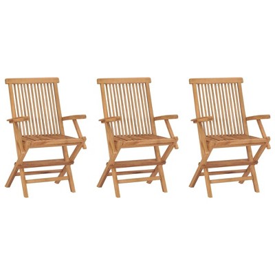 vidaXL 3 pcs Folding Patio Chairs - Solid Teak Wood, Weather Resistant, Portable - Suitable for Outdoor Garden & Indoor