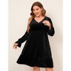 Plus Size Velvet Dress Women V Neck Wrap Dress Long Sleeve Babydoll Fall Dress Ruffle Hem Cocktail Party Dress - 3 of 4