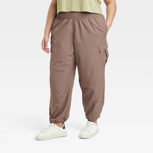 Women's High-rise Cargo Parachute Pants - All In Motion™ Brown Xxl