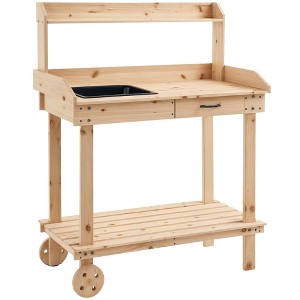 Aghana Digitals Fir Wood Garden Workstation with Sliding Top, Built-in Sink, Storage Shelves & - 1 of 4