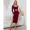 Clearlove Womens Square Neck Long Sleeve Midi Dress Cutout Twist Front Bodycon Slit Knit Fall Winter Dresses - 4 of 4