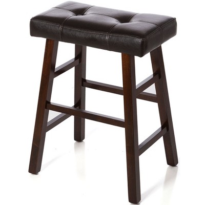 Set of 4 Espresso Wood Bar Stools with Faux Leather Seats