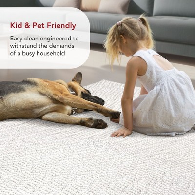 Ivory Chevron Handwoven Wool Square Area Rug, 5' x 8'