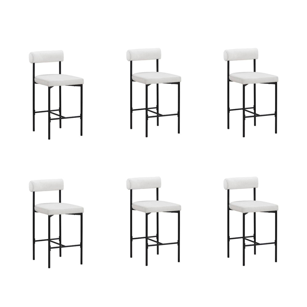 Photos - Chair Nathan James Set of 6 Dahlia Counter Height Barstools White Boucle