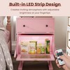 RoyalCraft Nightstand with LED Light Strips, Modern End Table with Rotating Drawer and Glass Door Storage for Bedroom or Home Office, Pink - 3 of 4