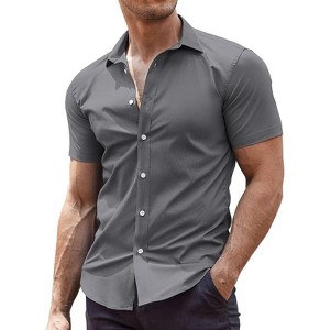 COOFANDY Men's Muscle Fit Dress Shirts Wrinkle-Free Short Sleeve - 1 of 4
