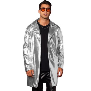 Lars Amadeus Men's Metallic Disco Party Long Trench Coat with Belt - 1 of 4