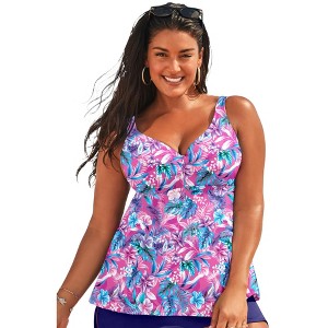 Swimsuits for All Women's Plus Size Bra Sized Sweetheart Underwire Tankini Top - 1 of 4