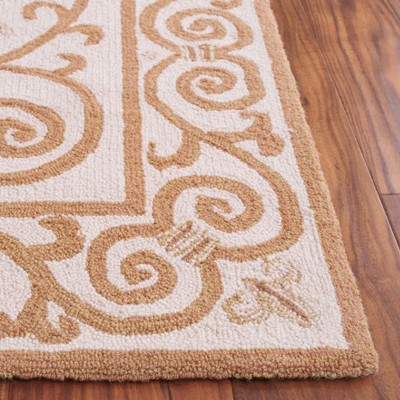 Ivory and Gold Hand-Hooked Wool Area Rug, 2' x 8'