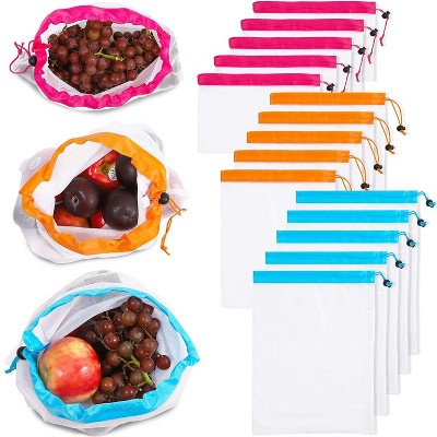 18-Pack Reusable Mesh Produce Bags, Washable Food Fruit Vegetable Storage Bags Eco Friendly, 3 Colors, 3 Sizes