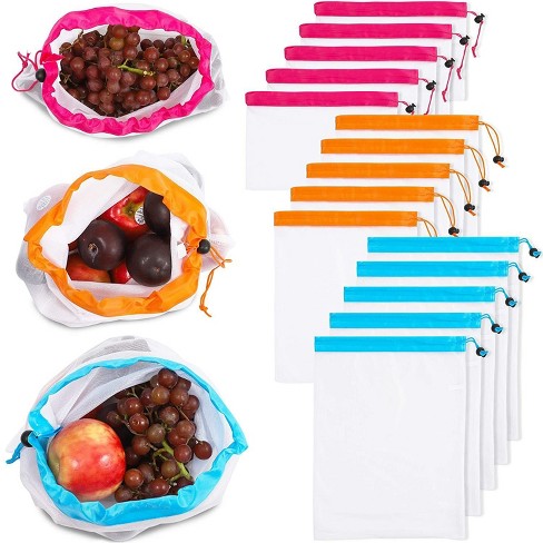 15Pack Reusable Produce Mesh Bags Eco Friendly Double-Stitched Food Toys Storage 