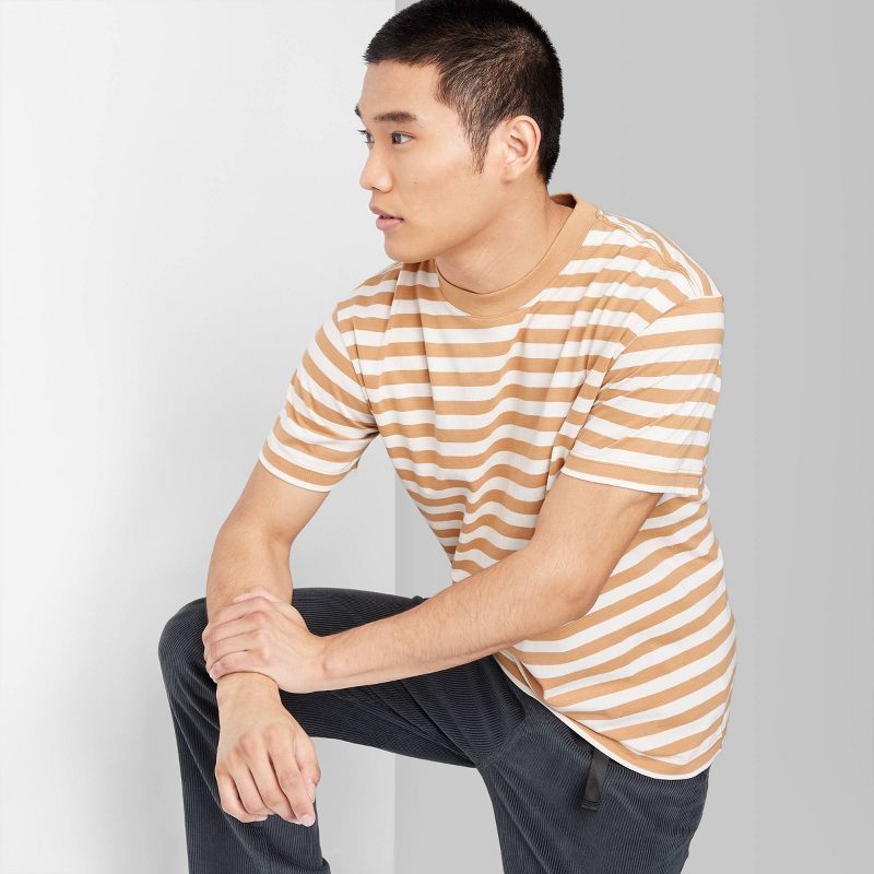 Men's Striped Short Sleeve Crewneck T-Shirt - Original Use™ Tan, 1 of 4