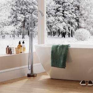 Freestanding Bathtub Faucet, Floor Mount Tub Filler with Hand Shower, 360° Swivel Spout, Single Handle Bathroom Tub Faucet for Cleaning, Bathing - 1 of 4