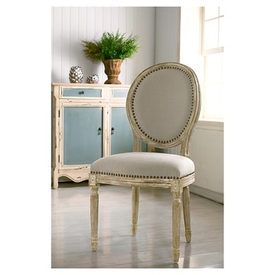 Clairette Beige Microfiber and Birch Wood Traditional French Accent Chair