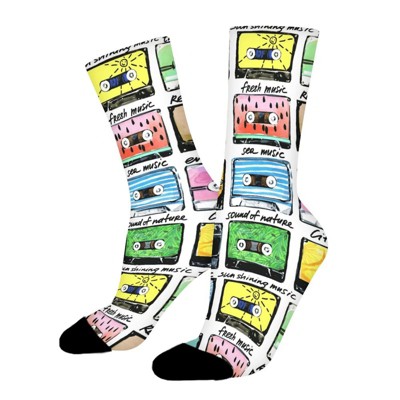 Retro Cassettes Women Printed Crew Socks Funny Funky Socks Soft Polyester Novelty Gifts for Artists Men
