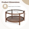 Costway Wooden 31" Round Coffee Table with Tempered Glass Top Handmade Rattan Shelf - 3 of 4