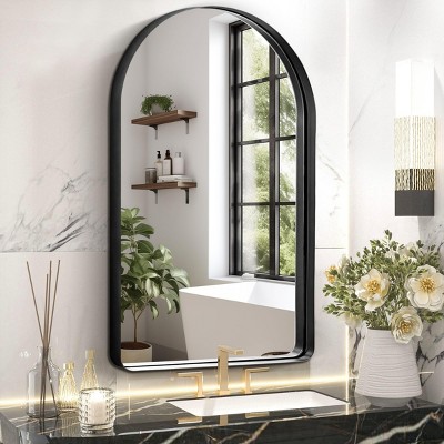 FURNIinspire Full Length Mirrors Arched Makeup Mirror Bathroom Vanity Mirror Wall Mounted Mirror Home Decor for Entryway, Black, 30"*40"