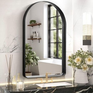 FURNIinspire Full Length Mirrors Arched Makeup Mirror Bathroom Vanity Mirror Wall Mounted Mirror Home Decor for Entryway, Black, 30"*40" - 1 of 4