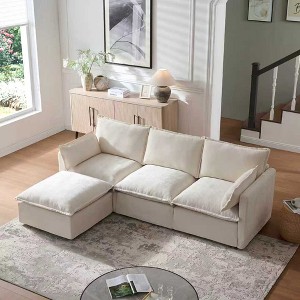 93.31" Modular Sectional Sofa Couch, Modern L-Shaped Sofa with Movable Ottoman, 4-Seater Upholstered Couch for Living Room, Apartment, or Office - 1 of 4