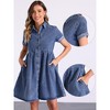 INSPIRE CHIC Women's Summer Turndown Collar Button Down Short Sleeve Babydoll Denim Midi Dress - image 2 of 4