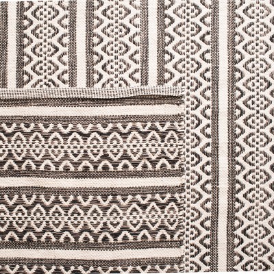 Ivory and Black Hand-Woven Wool Cotton Blend 9' x 12' Rug