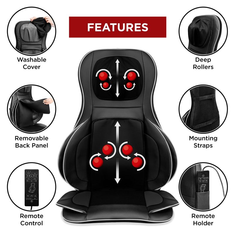 Best Choice Products Air Compression Shiatsu Neck & Back Massager Seat Chair Pad Massage Cushion, 2D/3D Kneading w/ Heat, 6 of 9