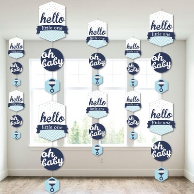 Big Dot of Happiness Hello Little One - Blue and Silver - Boy Baby Shower DIY Dangler Backdrop - Hanging Vertical Decorations - 30 Pieces