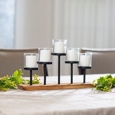 Elegant Wood and Glass Votive Candle Holder Centerpiece