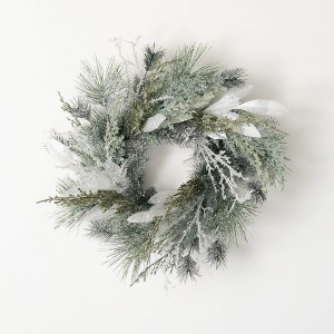 18"H Sullivans Frosted Snow Pine Christmas Mini Wreath, Green - 1 of 3