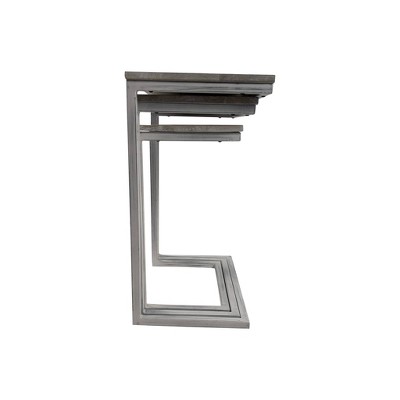 Addison Whitewash Mango Wood and Iron 3-Piece Nesting Table Set