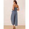 Seta T Women's Spaghetti Straps Sleeveless V Neck Tie Waist Split Wide Leg Jumpsuits - 4 of 4