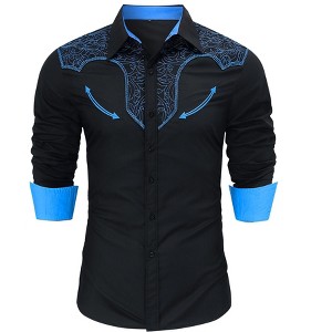 Coolmee Mens Western Embroidered Cowboy Shirts Casual Button Down Long Sleeve Shirt with Floral Design - 1 of 4