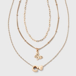 Girls' Initial with Choker and Layered Necklace Set - art class™ Gold - 1 of 3