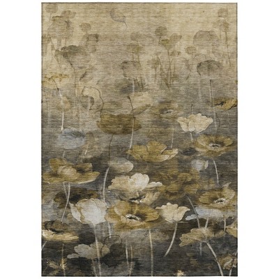 Taupe Beige And Tan Floral Washable Indoor Outdoor Area Rug