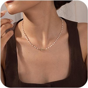 Gold Pearl Cross Necklace for Women, Dainty Christian Faith Jewelry Gift - 1 of 4
