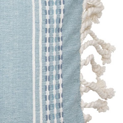 Blue Hand Woven Cotton Throw Pillow with Tassels