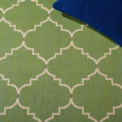 Green and Beige Trellis Synthetic Outdoor Runner Rug