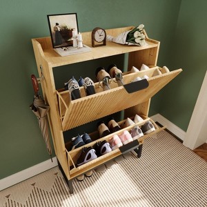 Shoe Cabinet with 2 Flip Drawers - Freestanding Fluted Shoe Storage Organizer with Metal Legs, Slim Hidden Shoe Rack for Entryway Bedroom - 1 of 4
