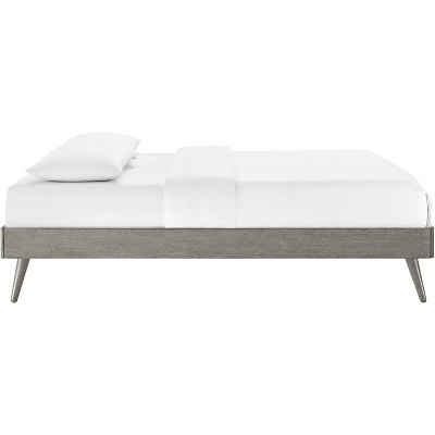 Margo Mid-Century Gray Queen Platform Bed with Wood Slats