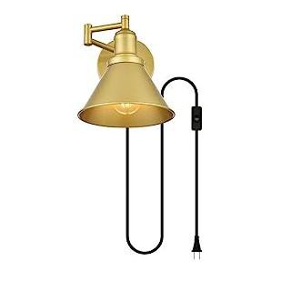 Chrome Swing Arm Wall Sconce with Metal Shade