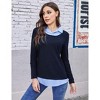 Coolmee Women's Tunics Tops Long Sleeve Contrast Collared Shirts Patchwork Work Blouse Tunics Tops - 2 of 4