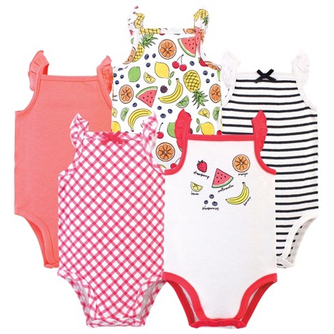 Touched By Nature Baby Girl Organic Cotton Bodysuits 5pk, Fruit, 9-12  Months : Target