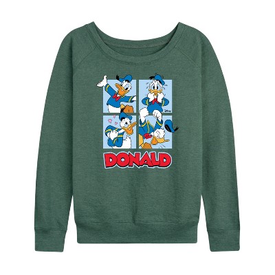 Women's - Disney - Donald Duck Grid Lightweight French Terry Wide Neck Long Sleeve Shirt