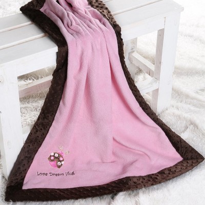 Bacati - Ladybugs Pink/Chocolate Embroidered Blanket