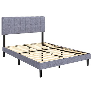 JIONJOY Gray Linen Upholstered Bed Frame - 3-Level Adjustable Headboard, 6.3" Underbed Storage, Noise-Reducing Design - 1 of 4