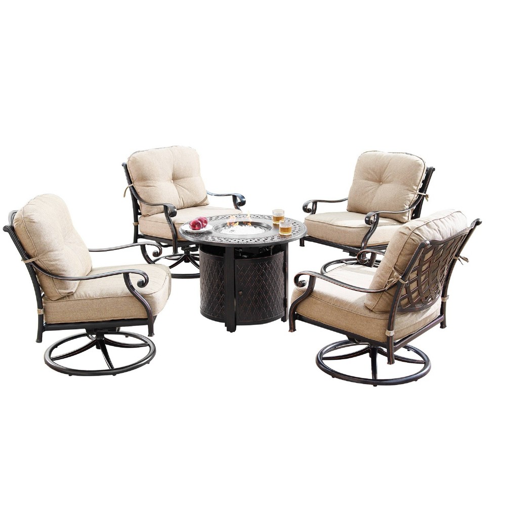Photos - Garden Furniture Oakland Living 5pc Aluminum Outdoor Patio Fire Pit Dining with 34" Round F