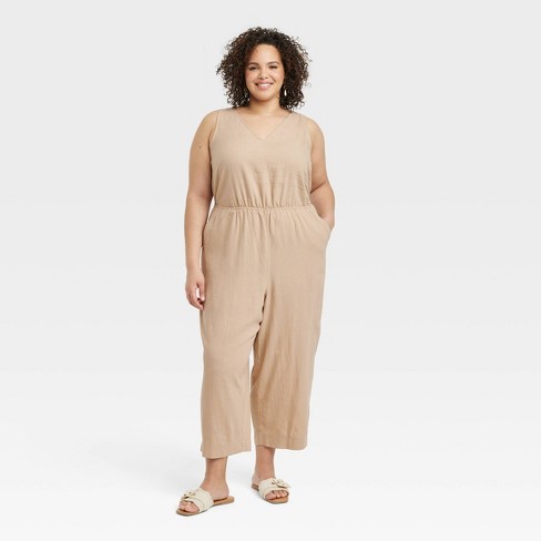 Women's Linen V-neck Jumpsuit - Universal Thread™ Tan Xxl : Target