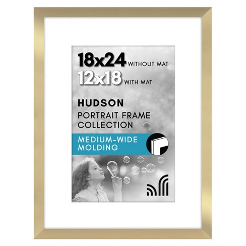 Americanflat 18x24 Poster Frame with Polished Plexiglass - Use as 12x18 Frame with Mat or 18x24 Frame Without Mat - Hudson Collection - Gold - image 1 of 4